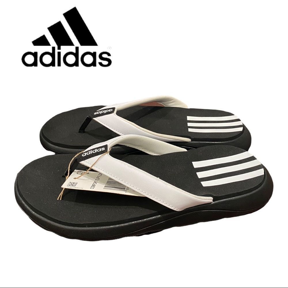 NEW Adidas Black White Women's Thong Sandals 5
